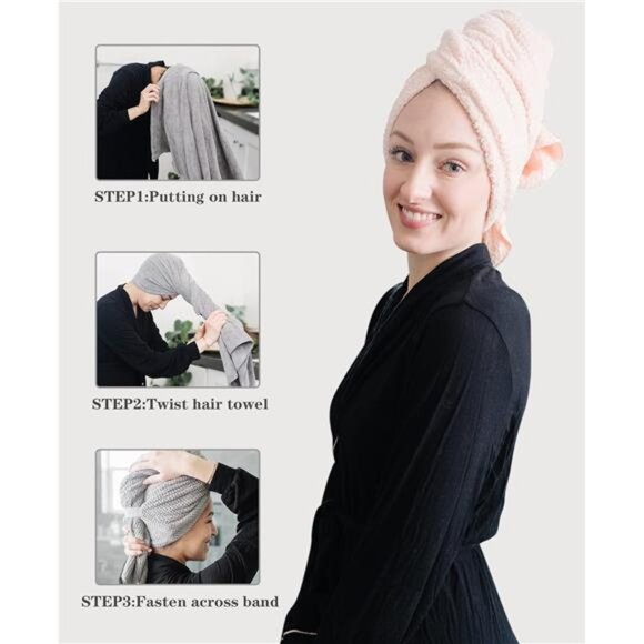 2 Packs Large Microfiber Hair Towels for Women, Super Absorbent & Quick Dry - Picture 3 of 14